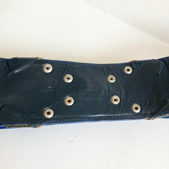 Vtg Ugo Correani Blue Italian Leather Wide Belt Womens Size 44 XS S 28-29\